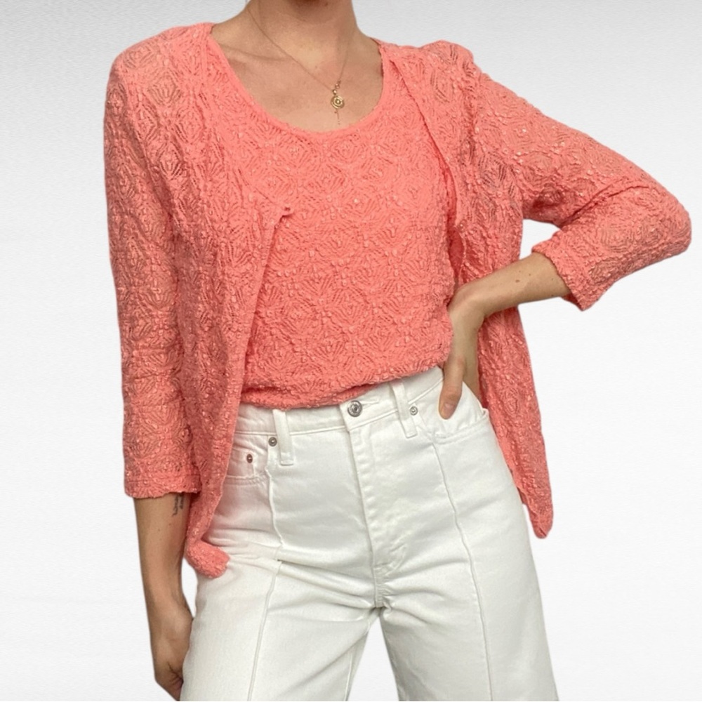 VINTAGE | R&M Richards | Coral Lace Jacket & Sleeveless Tank Top Retro Twin Set